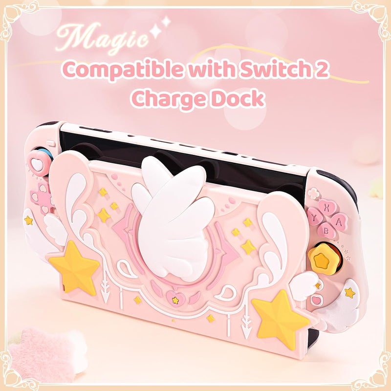 GEEKSHARE Soft Silicone Faceplate Cover Compatible with Nintendo Switch 2 Charging Dock, Star Wings Series Soft Faceplate Protector - Anti-Scratch Dock Cover with Precise Cutouts (Pink) - Image 2